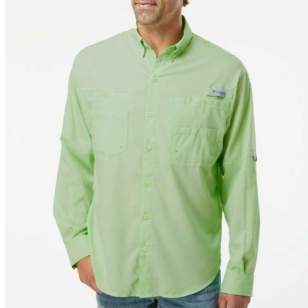 Columbia Tamiami II Long Sleeve Fishing Shirt Men 2XT Green PFG Vented Button Up
